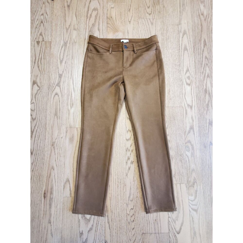 J. Jill Womens 4 Faux Leather Suede Camel Brown Pants High Rise Boho Western EUC